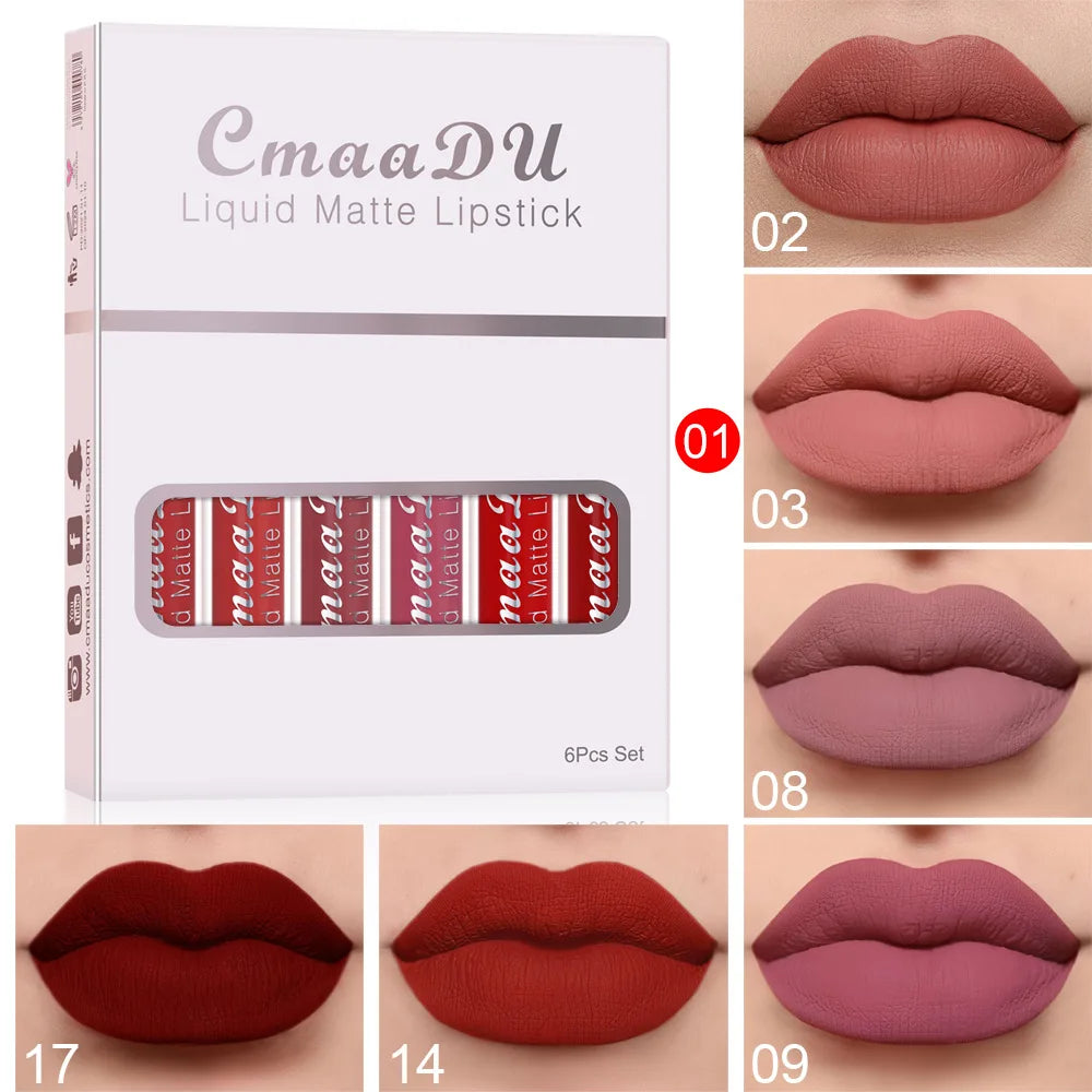 CmaaDu 6-Pc Velvet Matte Lip Gloss Set – Waterproof, Long Lasting