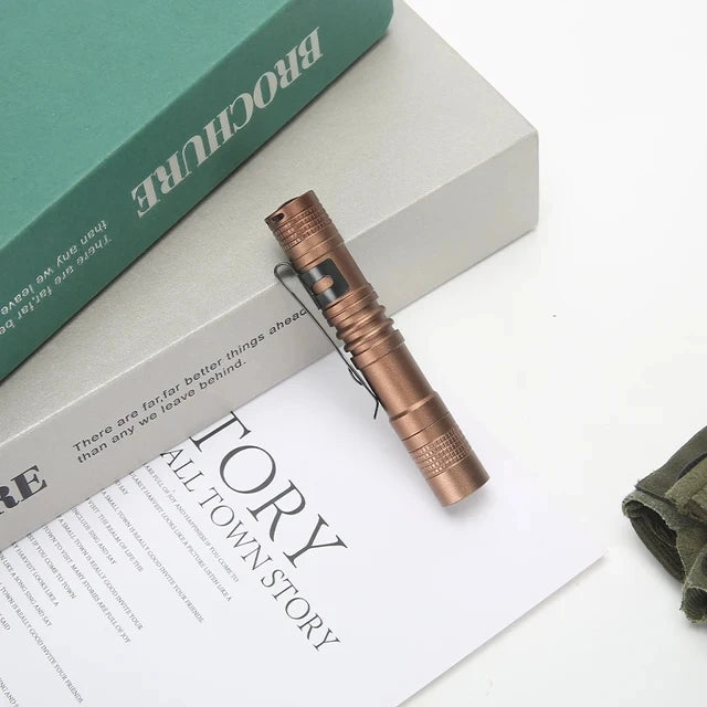 Portable Mini LED Pen Flashlight With Pen Clip Handheld Ultra Pocket Torch Use AAA Battery For Outdoor Camping Emergency Lamp Oasis Select brown