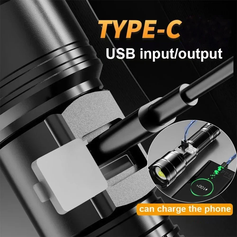 Super Bright LED Flashlight with Battery Display Rechargeable Light Telescopic Zoom Torch Lamp Outdoor Camping Fishing Lantern Oasis Select