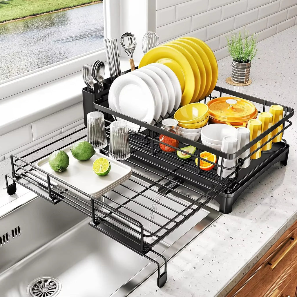 Dish Drying Rack for Kitchen Counter Large Dish Rack with Drainboard Rustproof Dish Drainer with Utensil Holder for Sink Oasis Select black 2