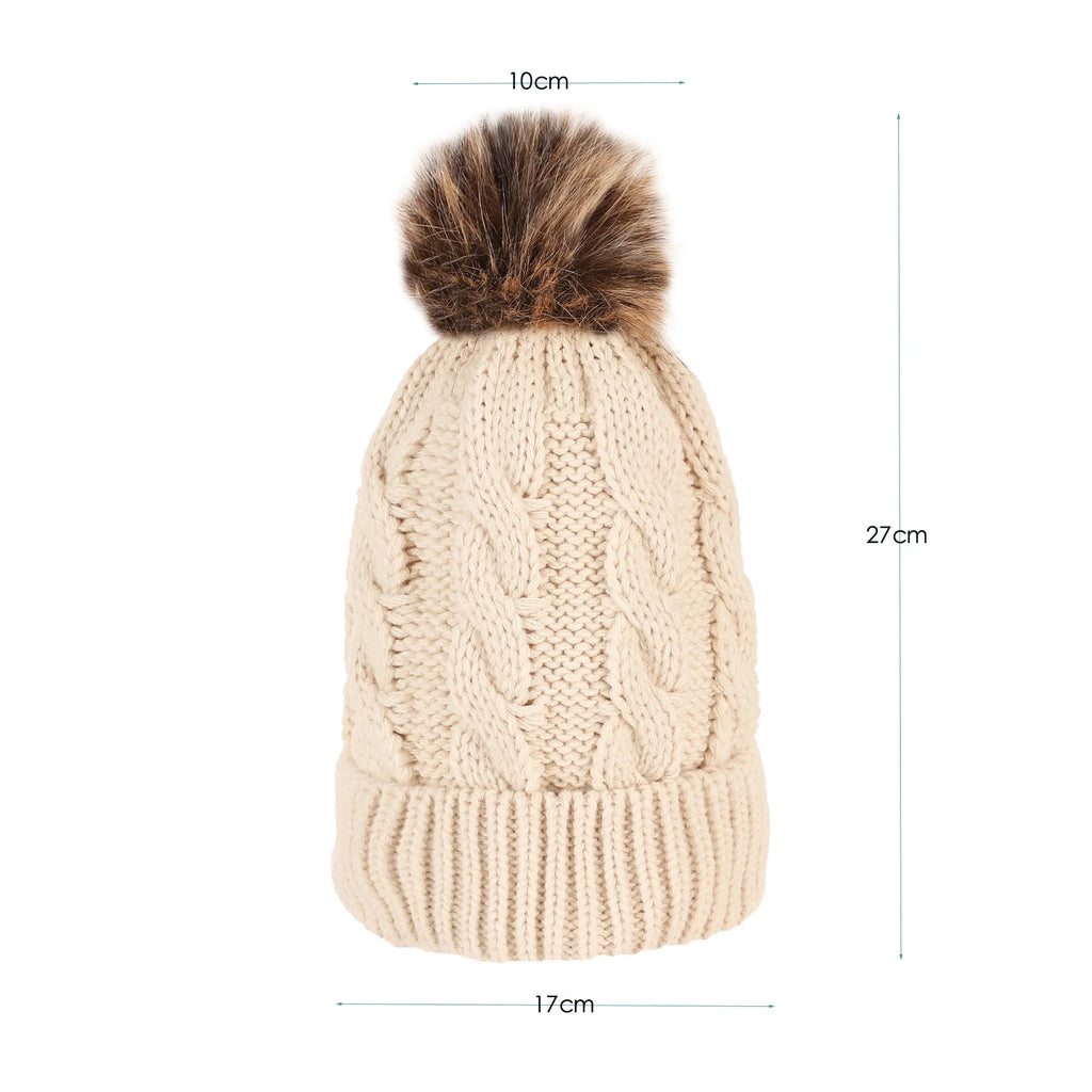 Fried Dough Twists Knitted Hat Hair Ball European and American Adult Warm Hat Parent Child Set Hat Wool Hat unlined Oasis Select beige