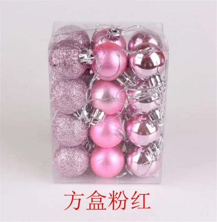 24Pcs Christmas Balls Ornament Plastic Christmas Tree Gold Red Pink Ball Pendant Hanging Decor Christmas Decoration Navidad Oasis Select Pink