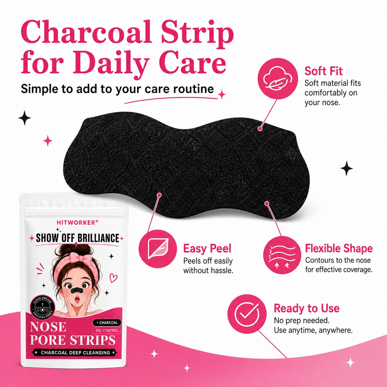 HITWORKER Charcoal Nose Patch Blackhead Remover Deep Cleansing Pore Strips Oil Control Skin Care for Noses Oasis Select