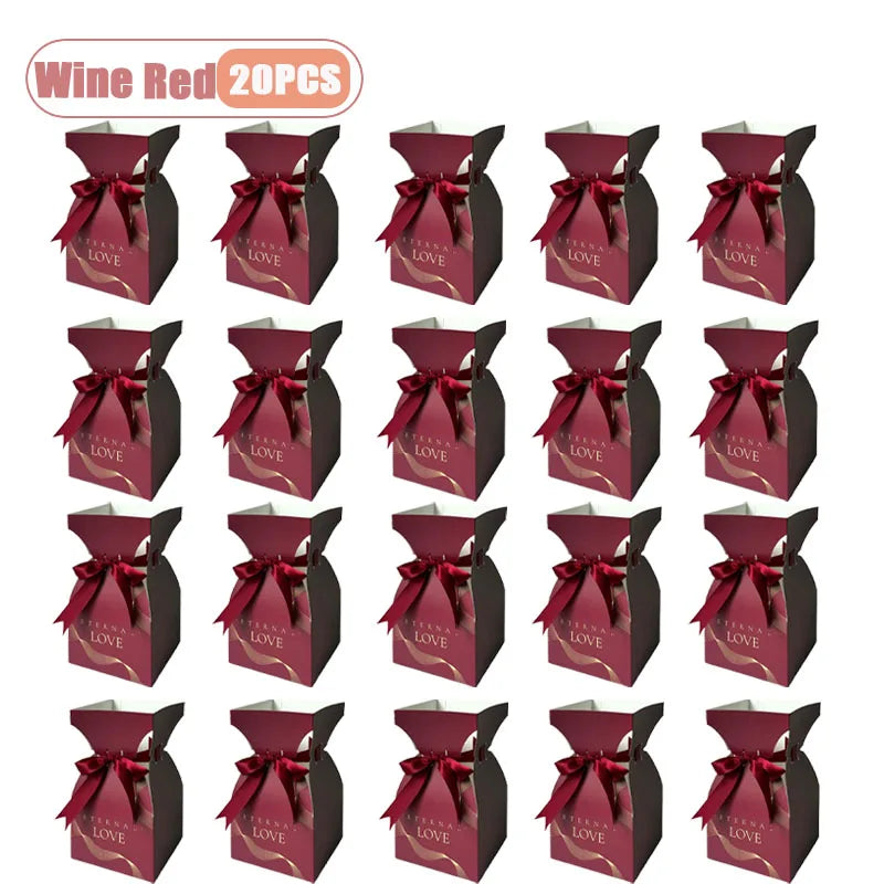 10-40PCS Valentine S Day Flower Box Gift Packaging Bouquet Wrap Floral Arrangement Supplies Handbag Basket with Handle Oasis Select Wine Red-20PCS 20x11x11CM