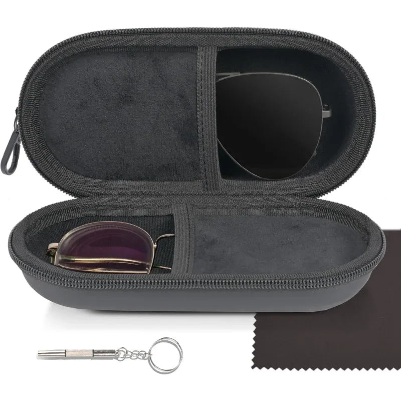 1pc Double Mirror Box, With Zipper Closure & Clip,Portable Eyewear Storage Box for 2 Glasses,Sunglasses Holder, Colored Contacts Oasis Select