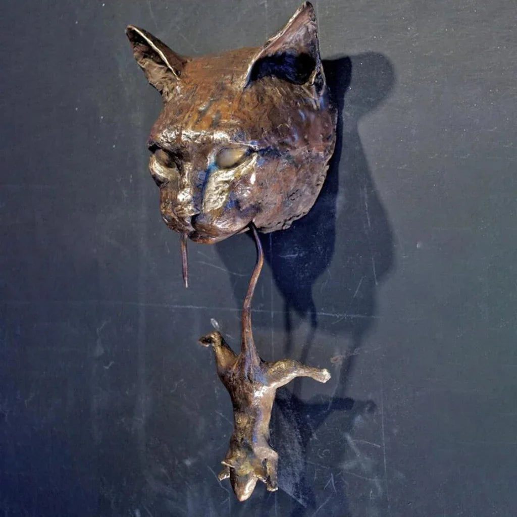 Halloween Cat and Mouse Statue Resin Wall Sculpture Pendant Knocker Garden Courtyard Decoration for Door Pile Protect Plants Oasis Select Default Title