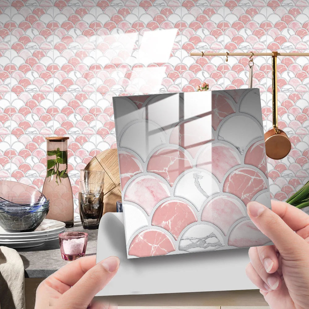 Retro marble grain covered with crystal film fish scale visual 3D ceramic tile paste home decoration renovation wall paste Oasis Select DJ-025 10cm x 10cm-25pcs