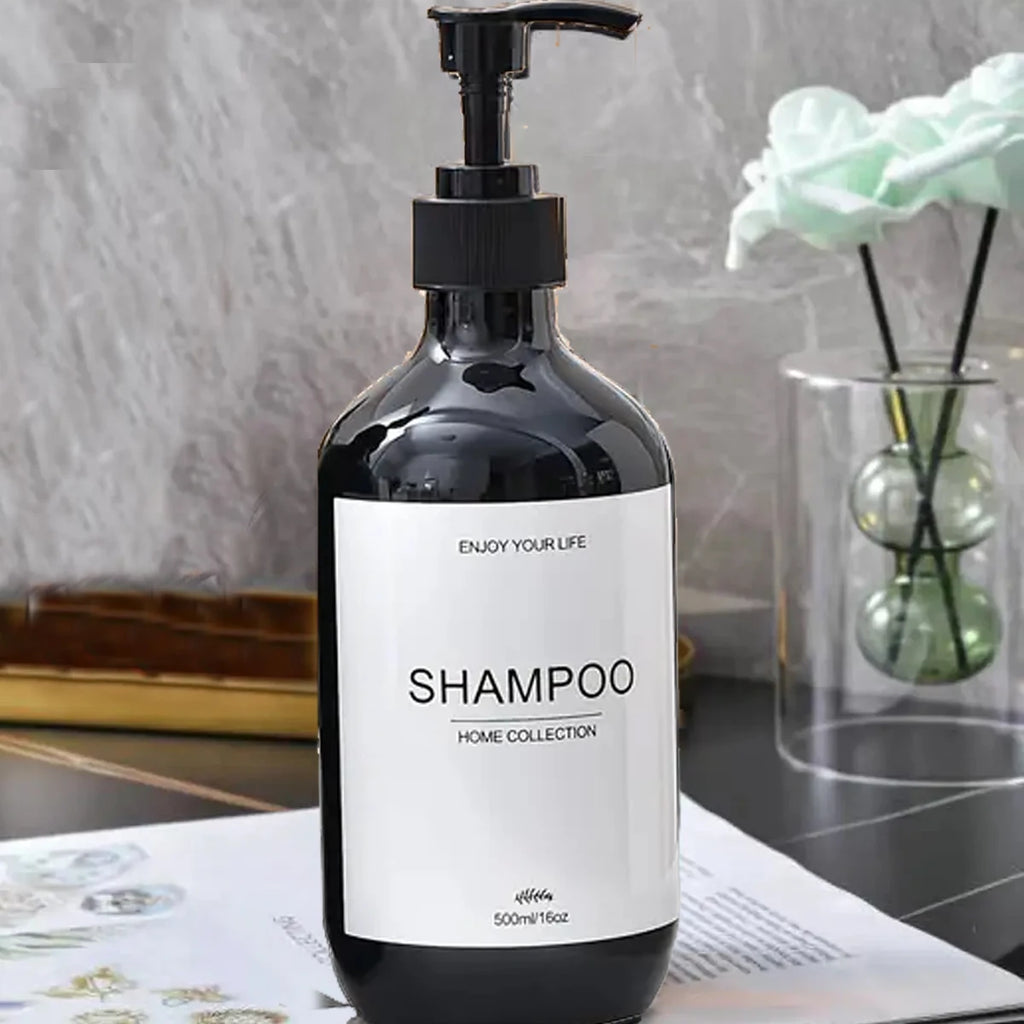Bathroom Shampoo Dispenser Set 500ml Conditioner Body Wash Bottles Refillable Dispenser Farmhouse Decoration Storage Bottles Oasis Select Black-S 1