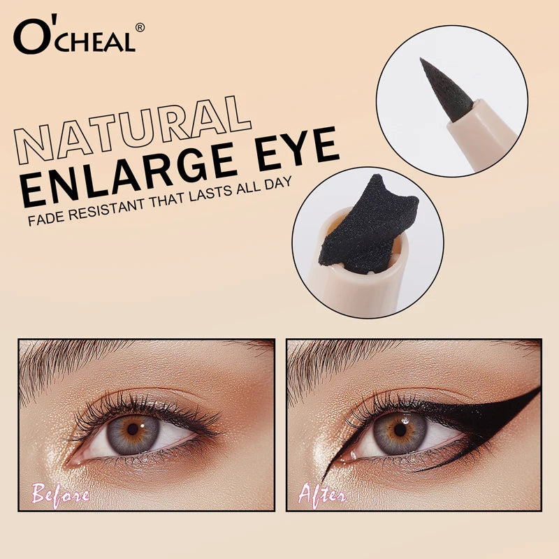 O'CHEAL 3 In 1 Stamp Eyeliner Pen Waterproof Non-Smudge Eyeliner Smooth Quick-Drying Long-lasting Dual-head Eye Tail Stamp Oasis Select