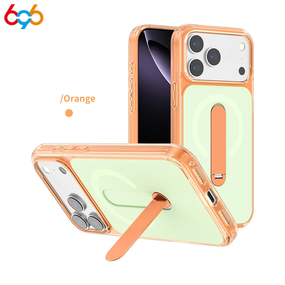 2-in-1 Phone Holder Protective Cases For IPhone 17 Pro Max 16pro 15 14 13 Fold Bracket Magnetic Case For Wireless Charging Cover Oasis Select