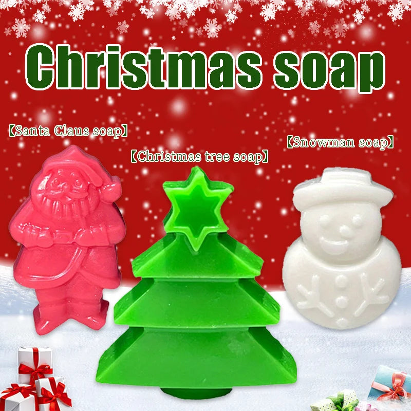 3PCS Christmas Gift Box Soap, Christmas Tree Santa Claus Snowman Shaped Handmade Soap, Three in One, Gentle Cleaning Oasis Select