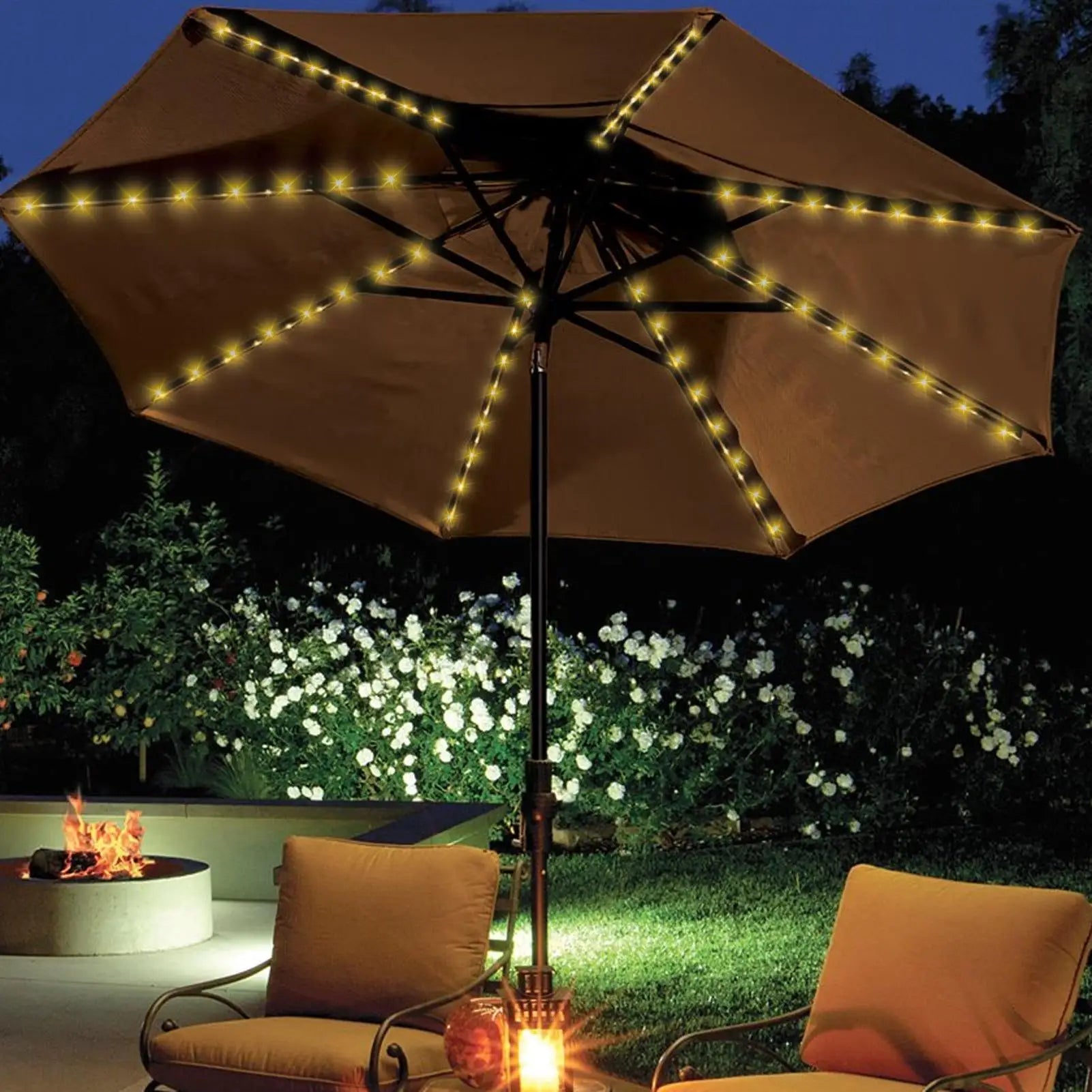 Umbrella Light Solar Operated Outdoor Parasol Lamp Waterproof String Light With 8 Brightness Modes Solar Powered Parasol Light Oasis Select