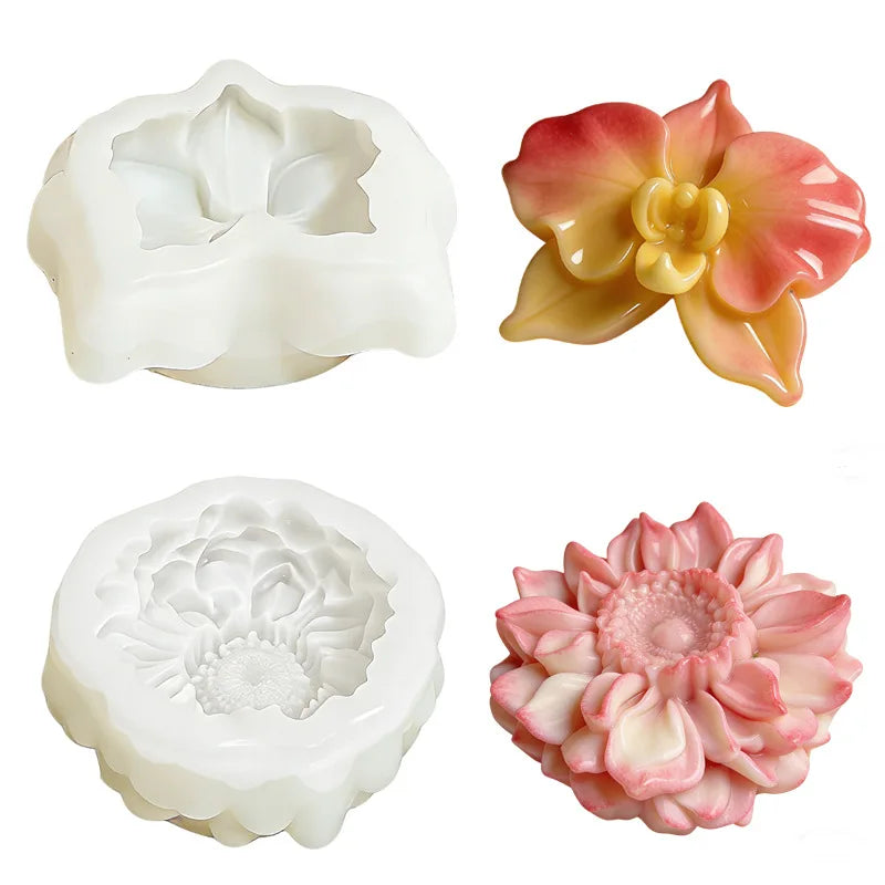 Compact Orchid Silicone Mold Realistic Soft Delicate Petal Folds Texture for Candle Soap Craft Making Mould Oasis Select