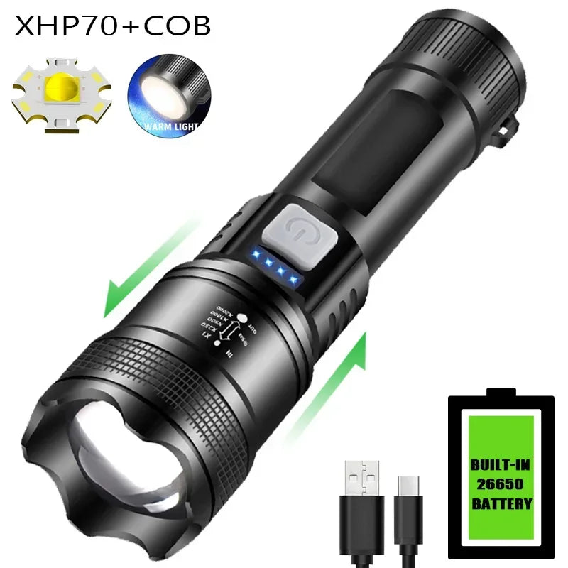 Ultra Bright Tactical Light Powerful P70 Led Flashlights 5000LM Emergency Spotlights Telescopic Zoom Light Built-in Battery Oasis Select P70
