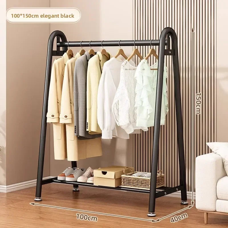 Simple Coat Rack Floor-to-ceiling Indoor Drying Rack Storage Rack Household Bedroom Floor-to-ceiling Clothes Rack Hanger Oasis Select Black 100-150-A