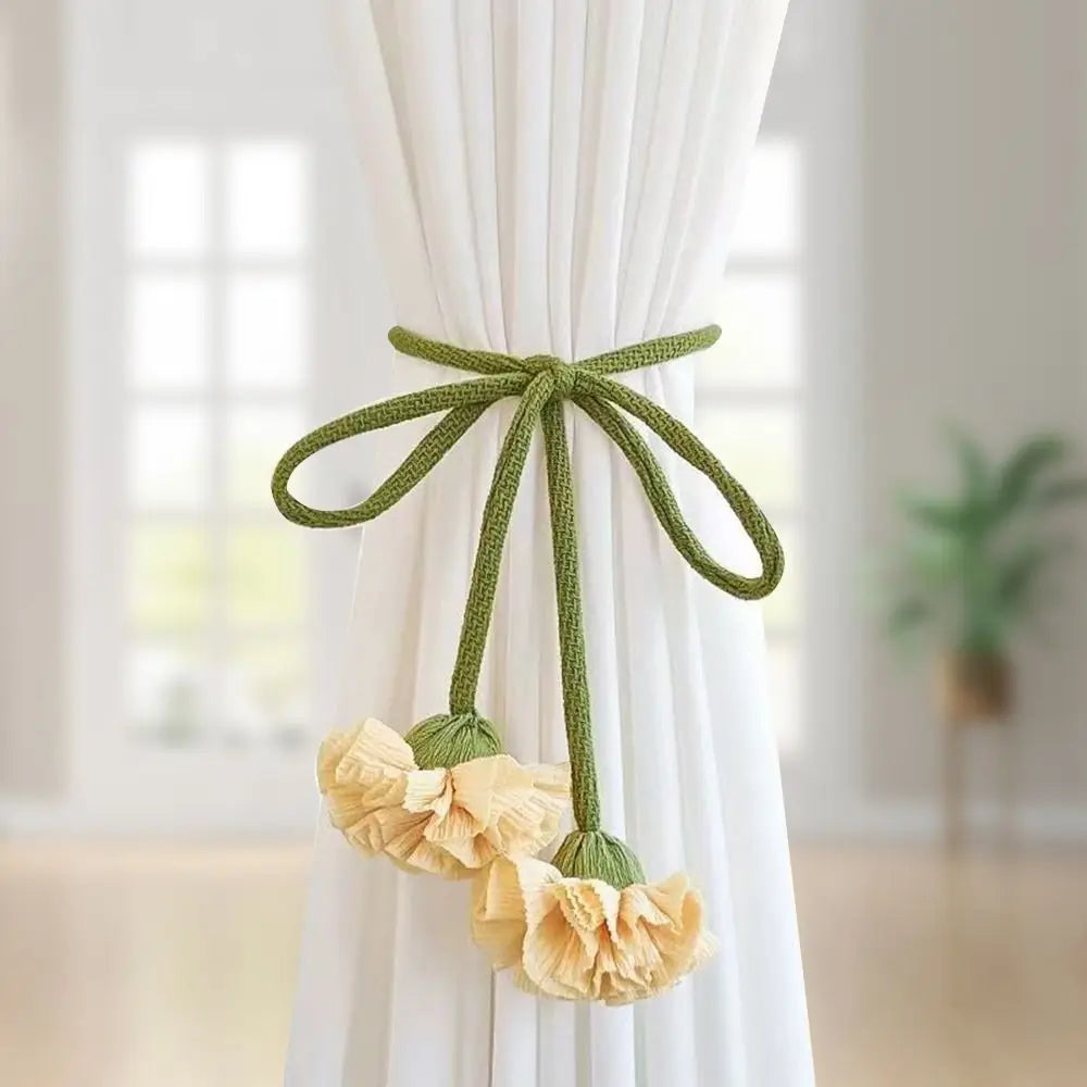 Elastic Band Curtain Tieback No Punching Adjustable Window Curtain Buckles Flower Shape Tassels Curtain Rope Holders Living Room Oasis Select