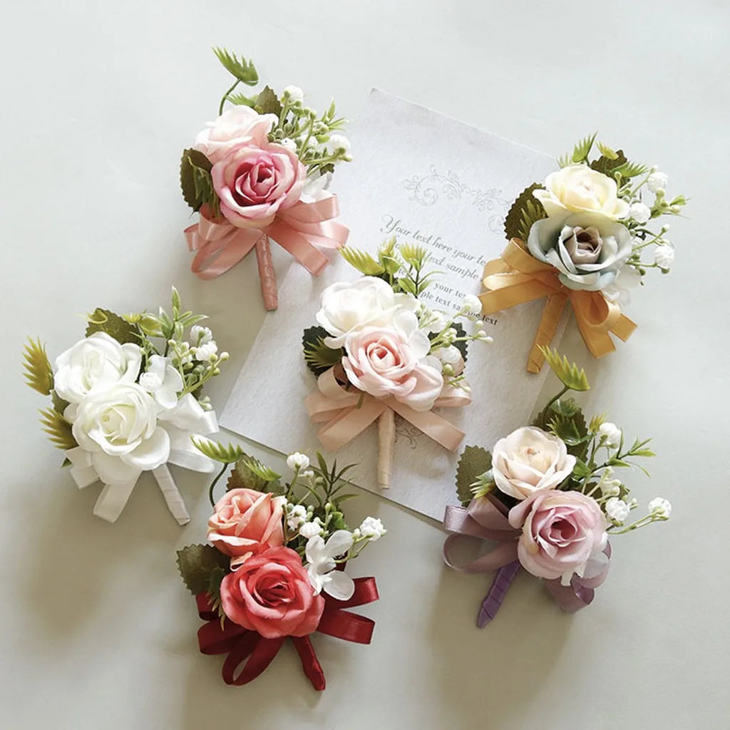 Artificial Corsage & Wrist Flower | Satin Bow Wedding Accessory