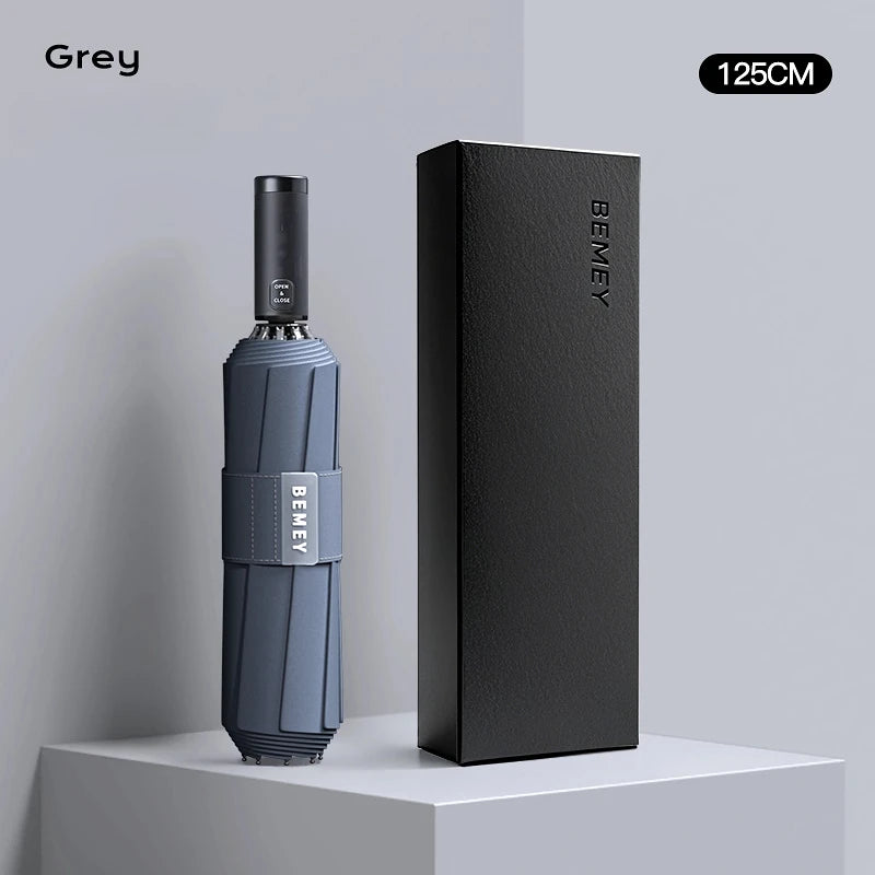 Fully Automatic Umbrella Enlarged Thickened and Reinforced Large Folding Umbrella for Heavy Rain Oasis Select Grey 125cm 10K full-fiber