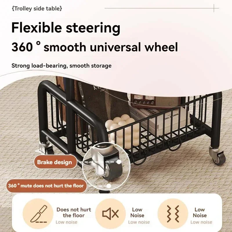Mobile coffee table, double-layer storage, edge table, living room sofa, corner of office bed, tea table, mini storage rack Oasis Select