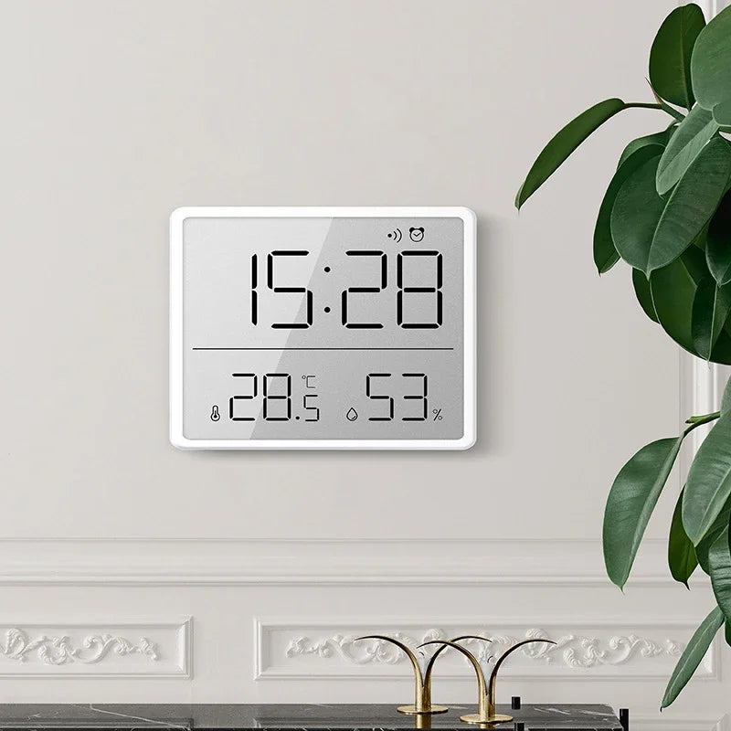 Ultra Thin Alarm Clock LCD Large Screen Digital Temperature Hygrometer Simple Alarm Clock Magnetic Design Desk Decoration Clocks Oasis Select