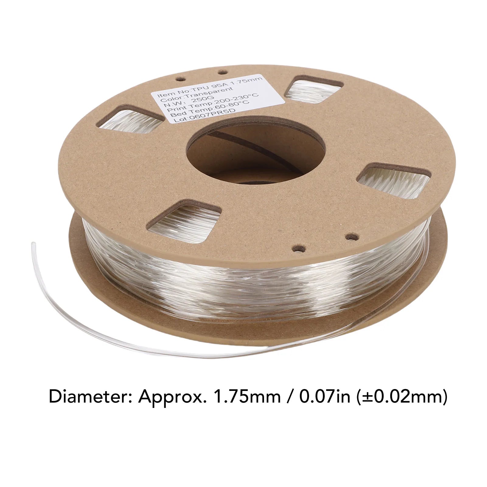 3D Printer Filament TPU Filament 1.75mm 95A 250g High Elasticity Flexible 3D Printer Filament for Most 3D Printers Transparent Oasis Select