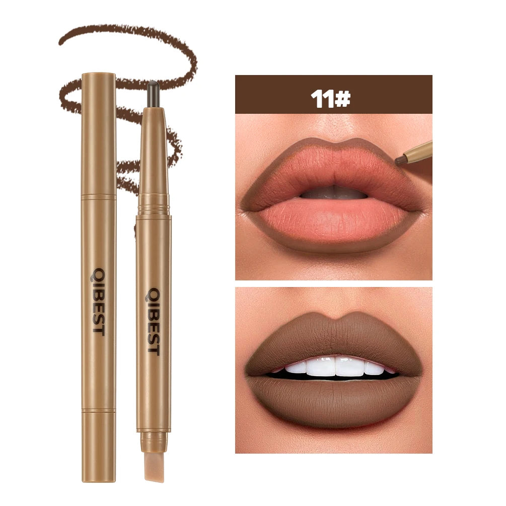 QiBest 2-in-1 Double-Ended Lip Liner & Brush Pen | Matte 12 Shades