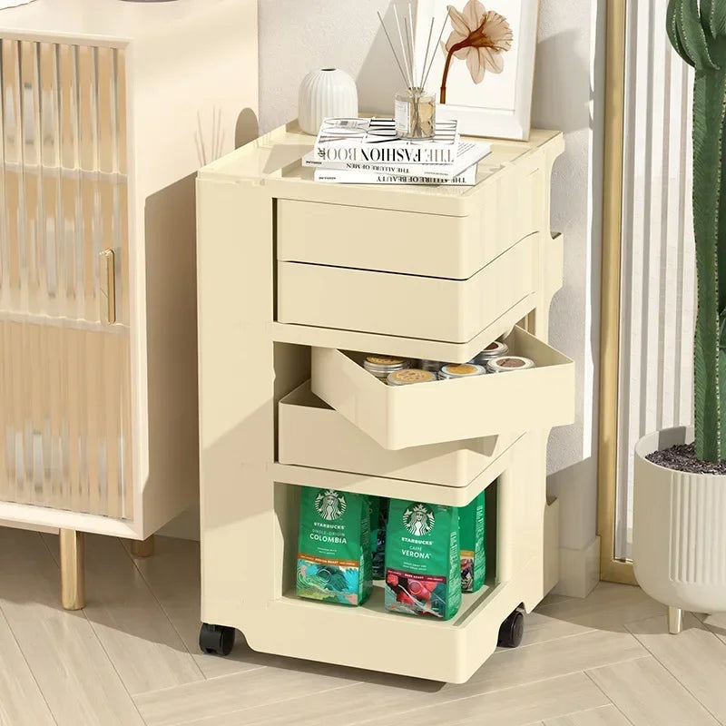 Trolley Rack Snacks Cosmetics Storage Cabinet Living Room Bedroom Multifunctional Cream Wind Rotatable Bedside Table Good Oasis Select
