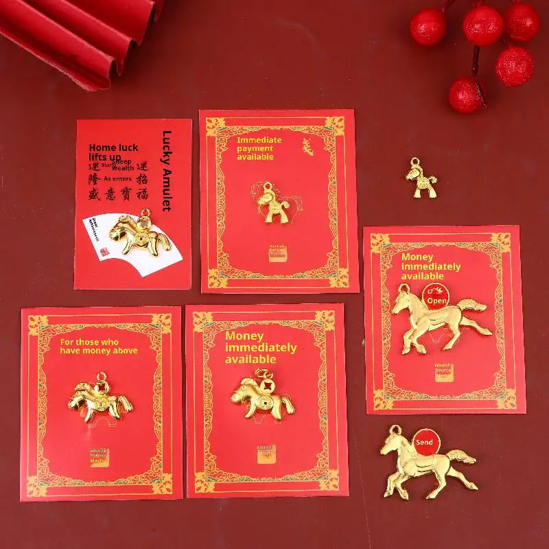 New Year Gifts Ornament Set, 2/3/4/10Pcs Golden Zodiac Horse Pendant, 2026 Year Of The Horse Car Home Decor Oasis Select