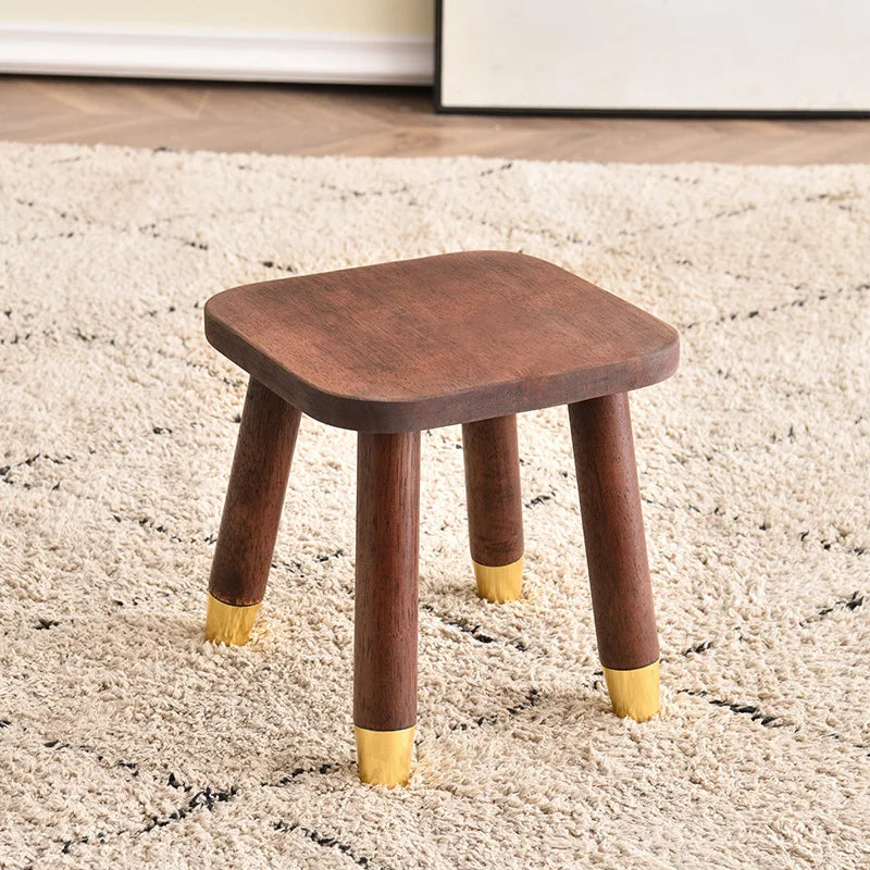 small square stool, household shoe cabinet, children's foot pads, wooden low stool, simple shoe change wooden stool Oasis Select Copper feet