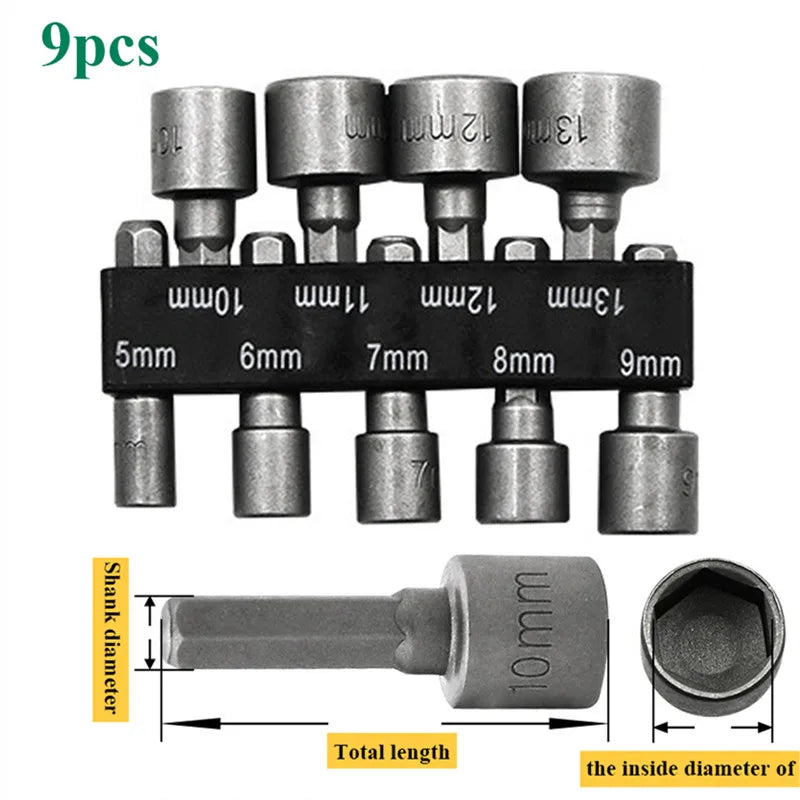 9/14Pcs 5-12mm Hex Socket Screw Sleeve Nozzles Nut 1/4in Hexagonal Nut Driver Drill Adapter Screwdriver Set Bits Sets Tools Oasis Select