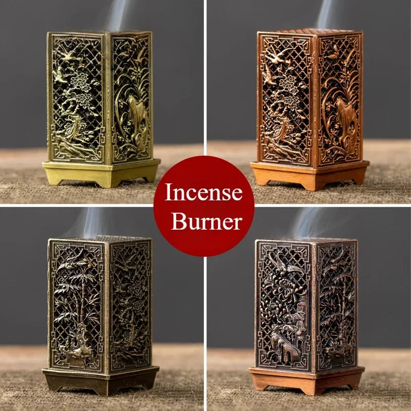 Square Vertical Incense Burner Small Xiangyun Alloy Incense Holder Indoor Aromatherapy Home Ornament Chinese Plum Inense Burners Oasis Select