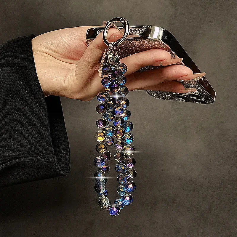 Luxury Sparkling Diamond Crystal Bead Wrist Strap Portable Chain Short Hanging Phone Charm Clip For Universal Use On Phone Cases Oasis Select