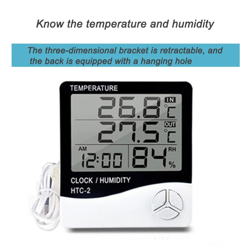 Digital LCD Thermo-hygrometer 1 Piece of Household Indoor and Outdoor Electronic Thermometer, Weather Station with Alarm Clock Oasis Select