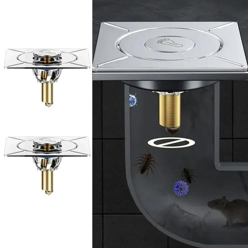 Bathroom Drain Stopper Shower Pop up Square Drain Strainer Sink Drain Stopper Foot Pedal Design Tub Hair Catcher for Home Oasis Select