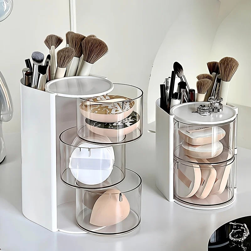 3 Tier Rotating Makeup Organizer Holder With Dustproof Lid Clear Acrylic Cosmetic Storage For Brushes Produce Box Clothes Oasis Select