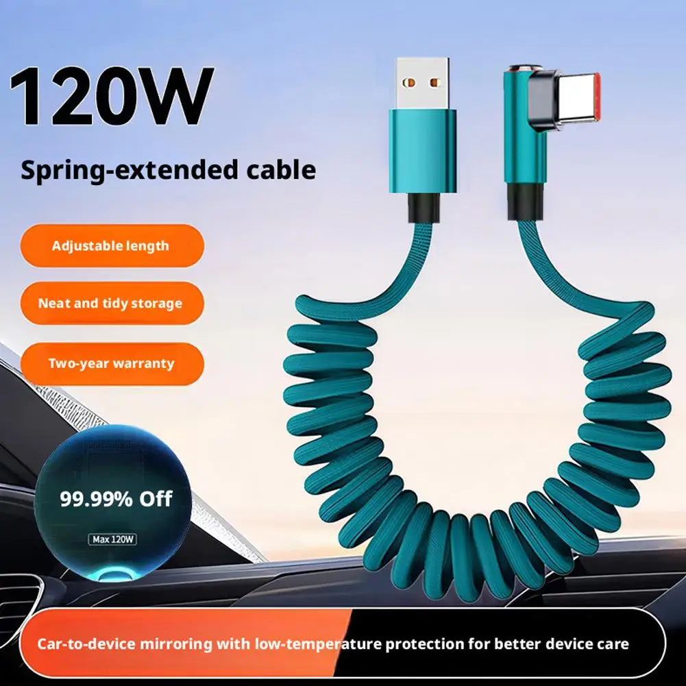 120W Fast Charging Coiled USB-C Cable – 90° L-Shape