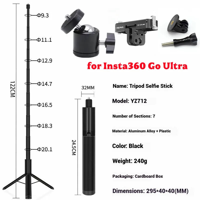 120cm Invisible Selfie Stick Tripod for GoPro, DJI & Insta360