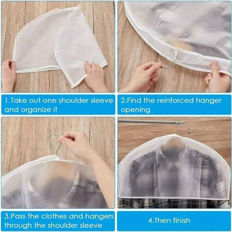1-40PCS Semi-Package Clothes Dust Cover EVA Waterproof Transparent Suit Coat Storage Bag Short Wardrobe Hanging Clothes Cover Oasis Select
