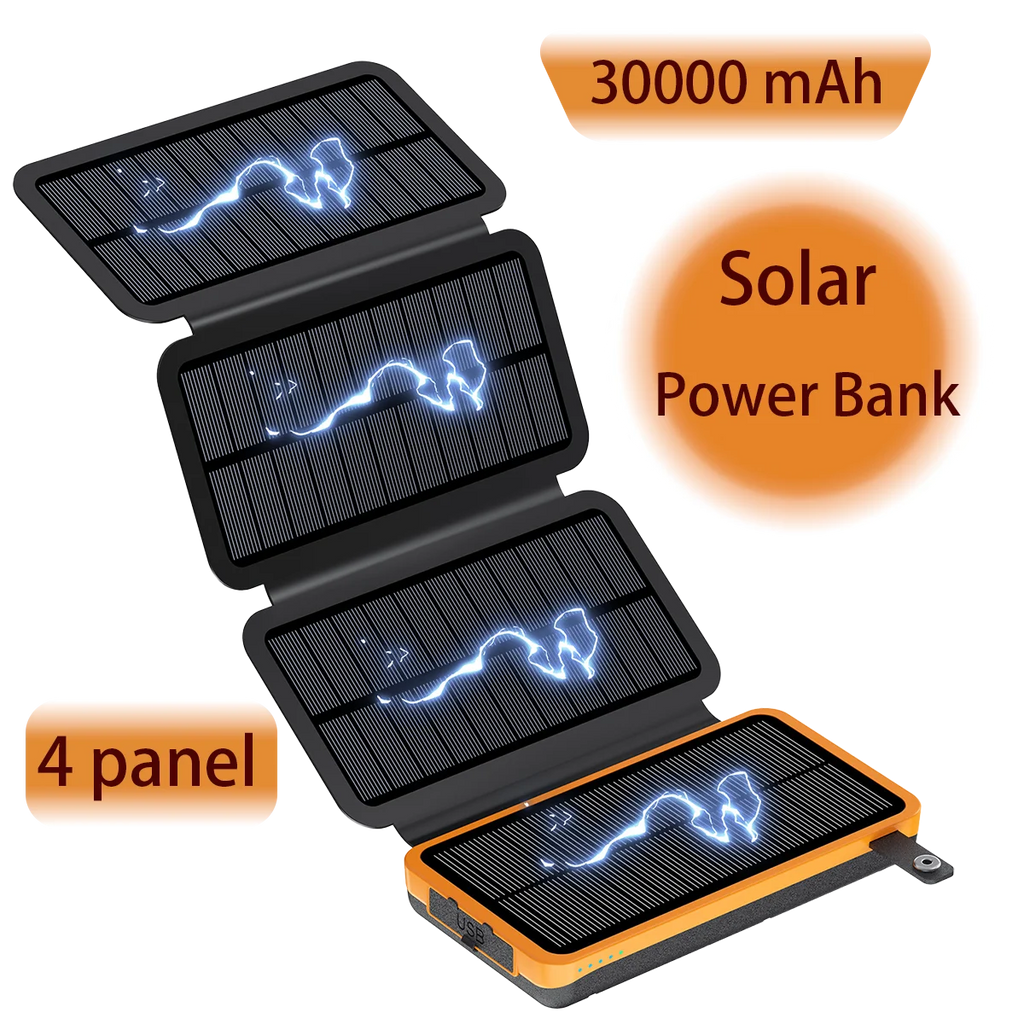 30000mAh Solar Power Bank Flip Panel Large Capacity IOS/Android USB Fast Charge Dual Charging Solar/Type-C Portable for Camping Oasis Select
