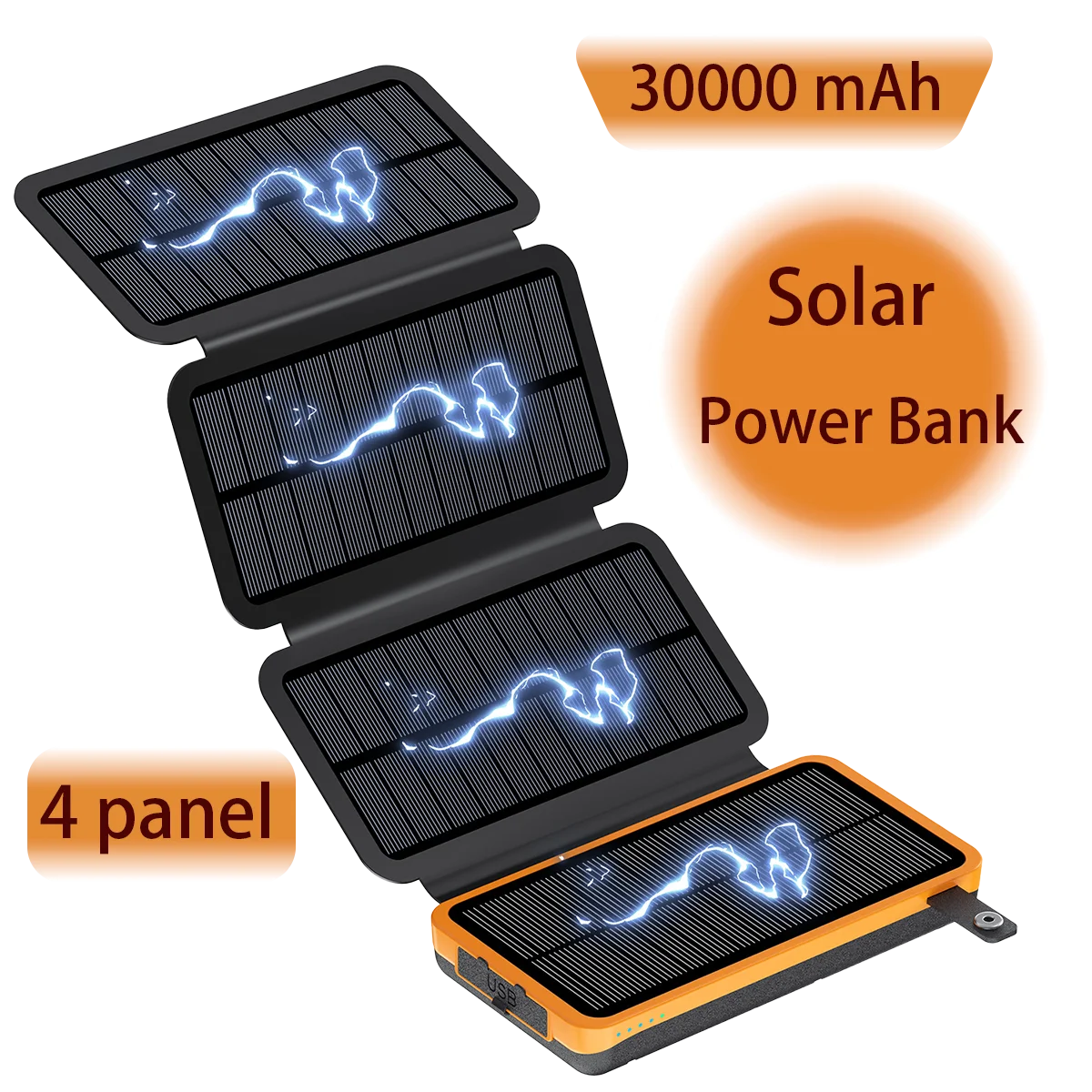 30000mAh Solar Power Bank Flip Panel Large Capacity IOS/Android USB Fast Charge Dual Charging Solar/Type-C Portable for Camping Oasis Select