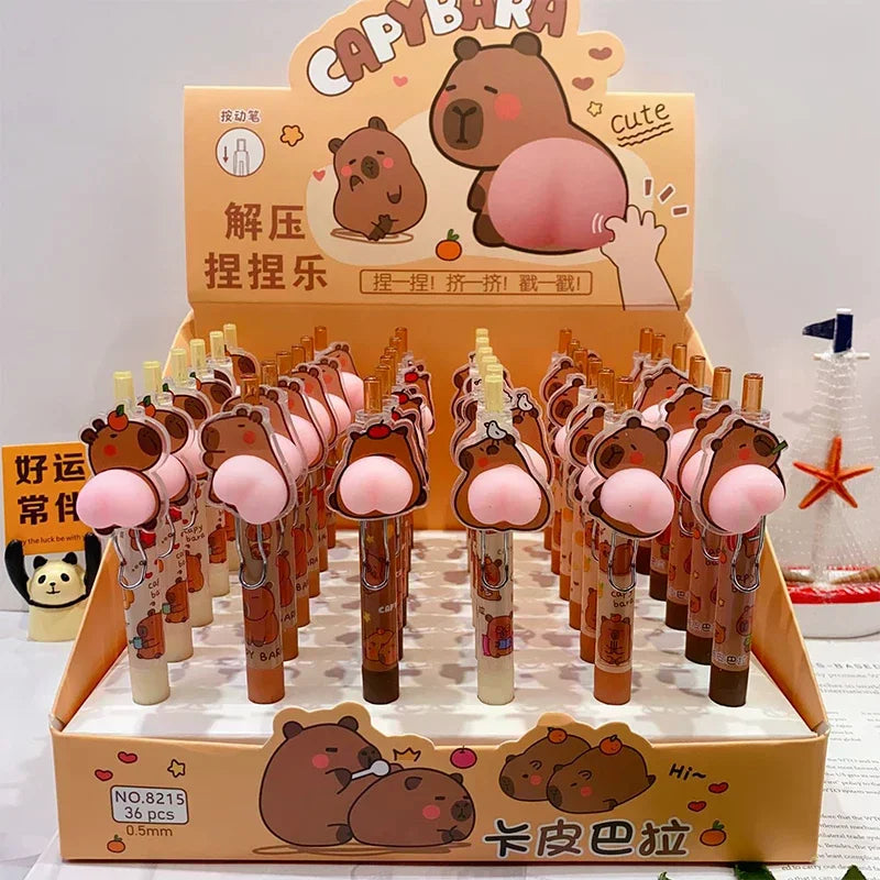 1Pc Cartoon Capybara Butt Pressing Neutral Pen Funny Writing Pens Quick-Drying Writing Smooth Kawaii Pens Aesthetic Stationery ﻿ Oasis Select