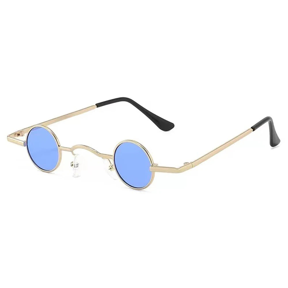 Women Men Metal Frame Hip Hop Punk Sun Glasses Shades Small Round Sunglasses Oasis Select Gold-Blue