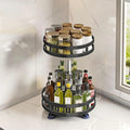 360° Rotation Carbon Steel Spice Rack Organizer Non-Skid Kitchen Storage Tray for Seasonings And Cans - Efficient Spice Oasis Select 2 layer