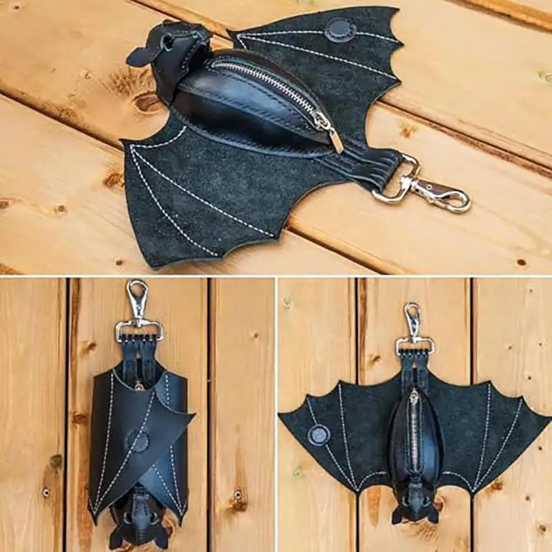 PU Leather Bat Coin Purse With Bat Keychain - Bat-Themed Zippered Coin Pouch Wallet Suitable For Women's Dress & Bat Costumes Oasis Select