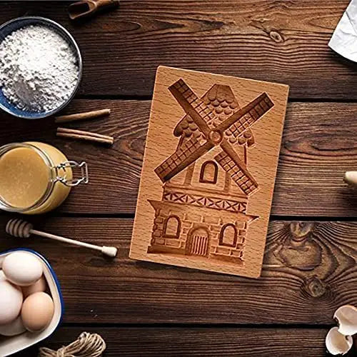Beech Wood Cookie Cutters - Flower Shape Biscuit Molds for Baking, Food-Grade Wooden Pastry Cutters Oasis Select Windmill 13x8x2cm