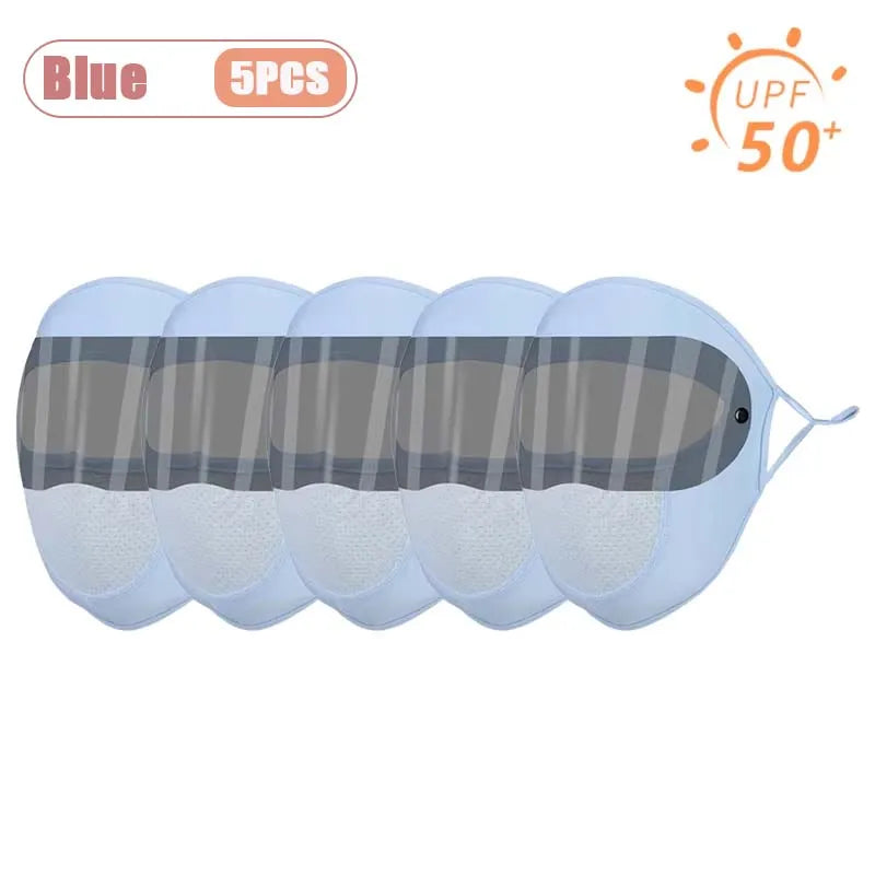 Dustproof Face Mask with Breathing Hole and Goggles Cycling Sun Protection Full Face Cover Ear Loop UV Shield for Outdoor Sports Oasis Select Blue-5PCS