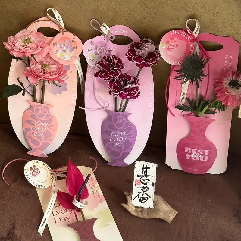 Single Vase Flower Packaging Box Portable Rose Box Carnation Packaging Cardboard Bouquet Wrapping Paper Box DIY Creative Gifts Oasis Select
