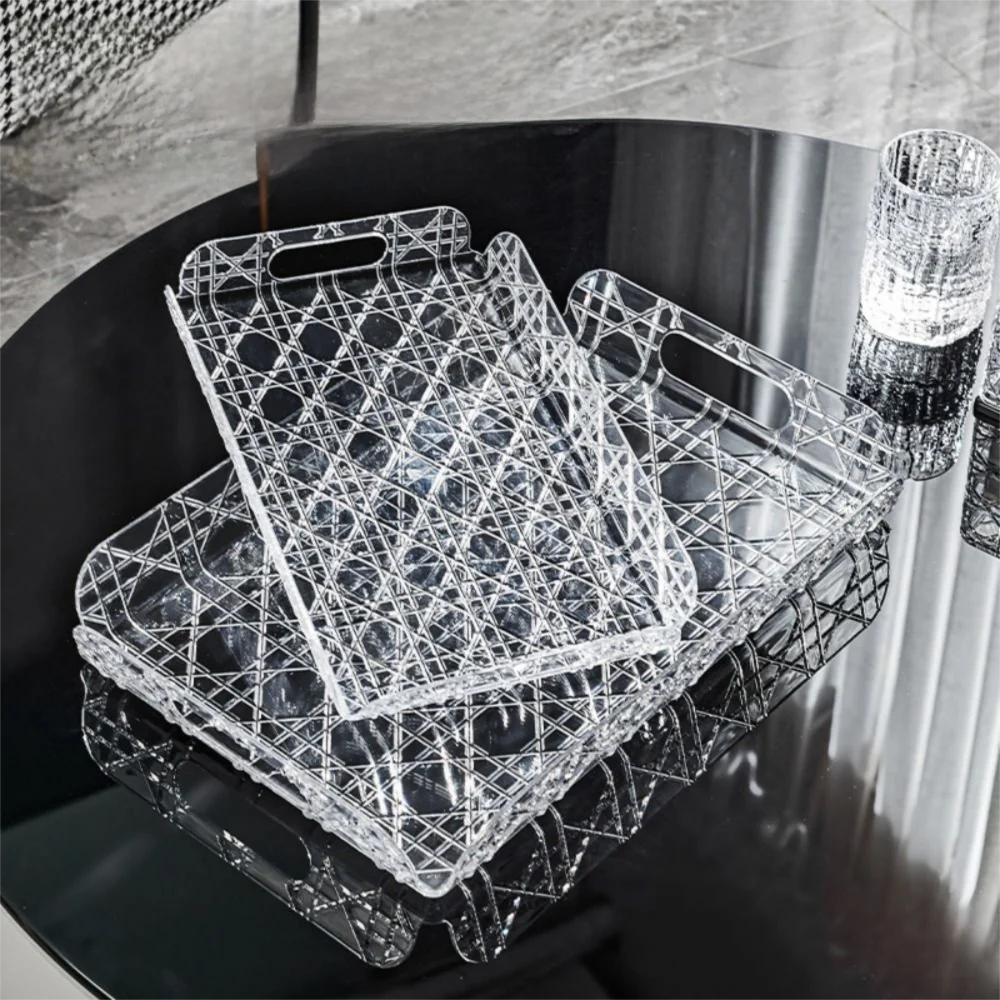 Household Rectangular Storage Tray Light Luxury Transparent Water Cup Storage Tea Tray Countertop Home Decoration Organizer Tray Oasis Select