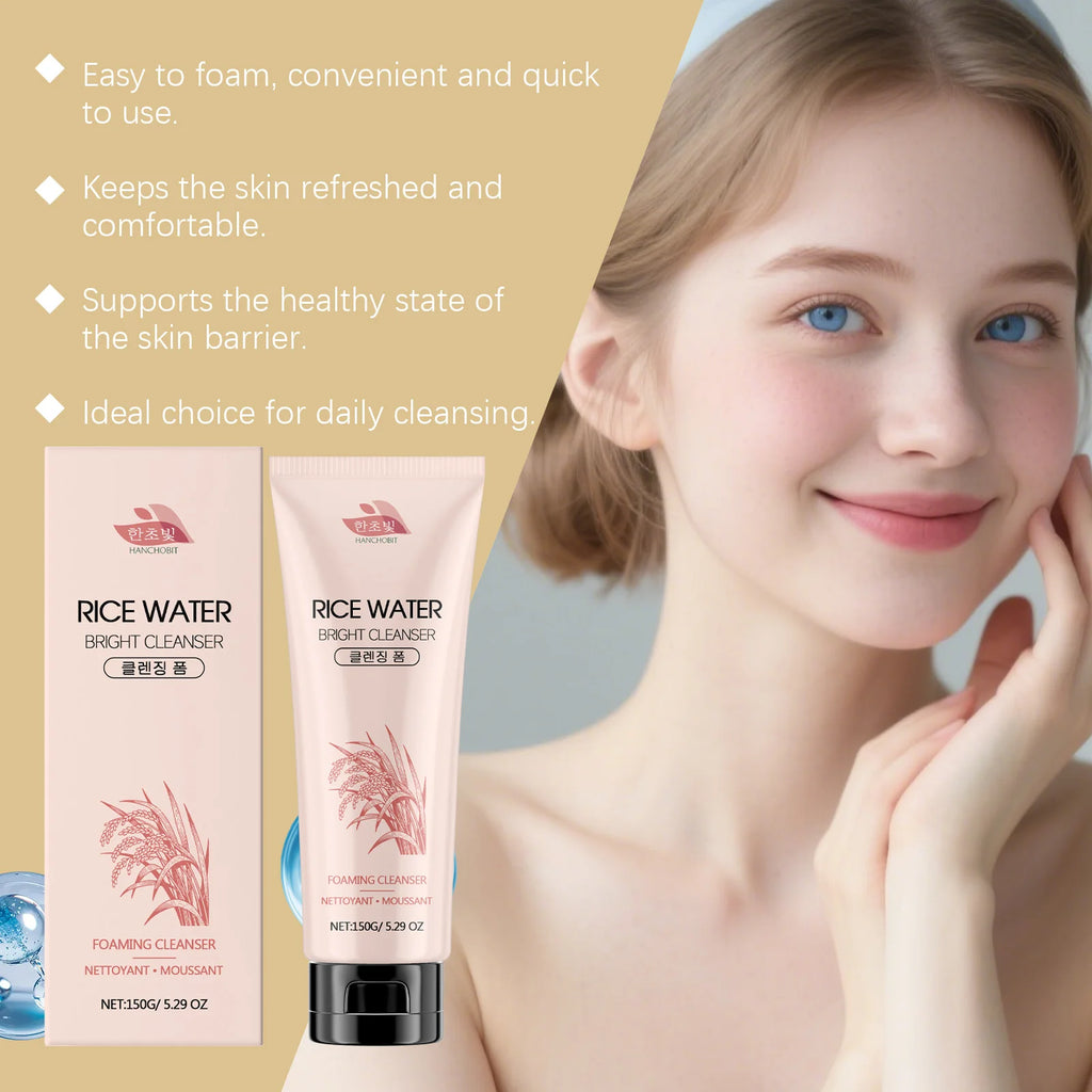 Rice Water Foam Facial Cleanser Deep Cleaning Skin Oil Control Moisturizing Brightening Shrink Pores Facial Cleanser Foam 150ml Oasis Select