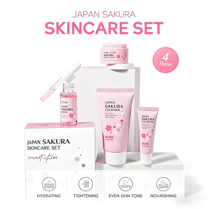 Laikou Sakura Skin Care Sets With Cleanser,Serum,Eye Cream,essence Cream Beauty Products For Women Christmas Gift Present Oasis Select